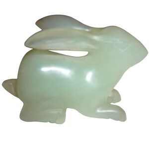Vintage Hand Carved Chinese Jade Rabbit Bunny Figurine Celadon Stone 2 Inch